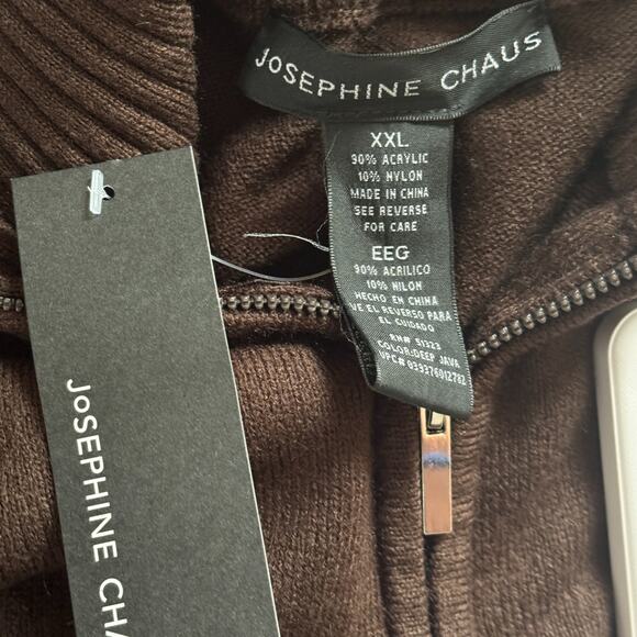 Josephine Chaus Brown Full Zip Sweater XXL Ribbed Collar Long Sleeve - Picture 9 of 10